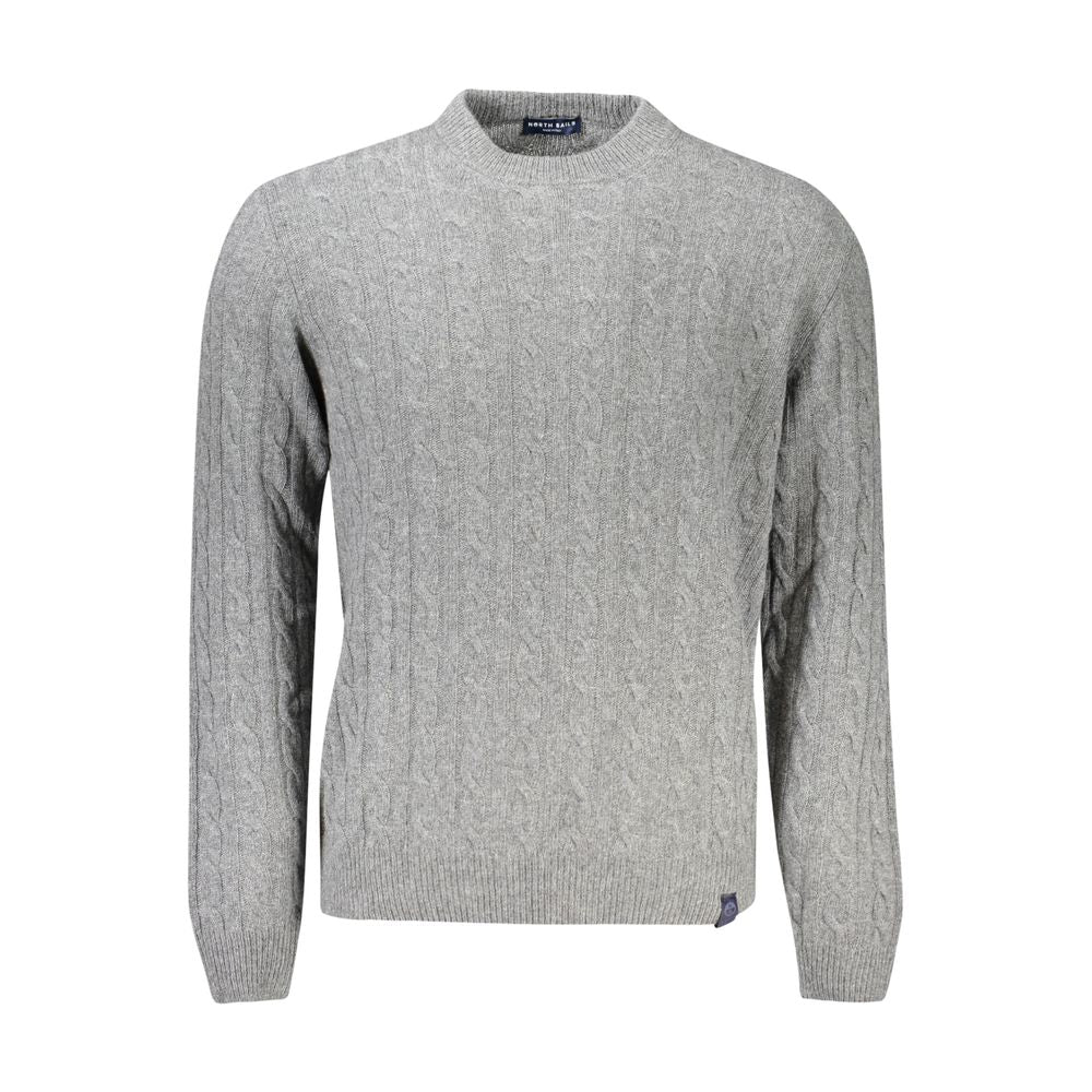 North Sails Gray Wool Men Sweater with cashmere blend, crew neck, and iconic logo, ideal for versatile style and sophisticated comfort.