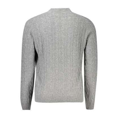 North Sails Gray Wool Men Sweater with intricate twists and crew neck, displayed from the back showcasing Italian craftsmanship.