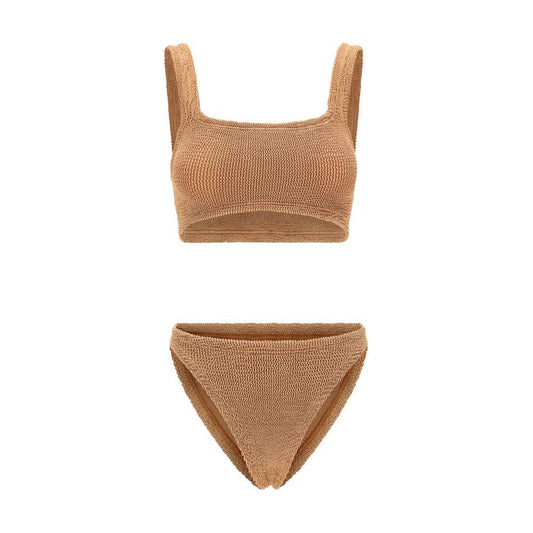 Hunza G Xandra Swimsuit in crinkle fabric with bandeau top and square neckline, showcasing elegant style and comfortable fit.