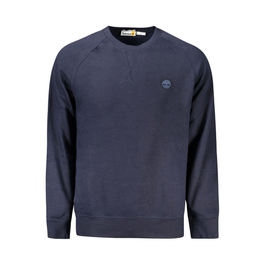 Timberland blue cotton men's sweater with long sleeves and embroidered logo, perfect for stylish comfort. Crew neck, regular fit.