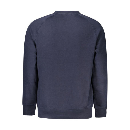Back view of Timberland blue cotton men's long sleeve crew neck sweatshirt with iconic logo embroidery, regular fit.