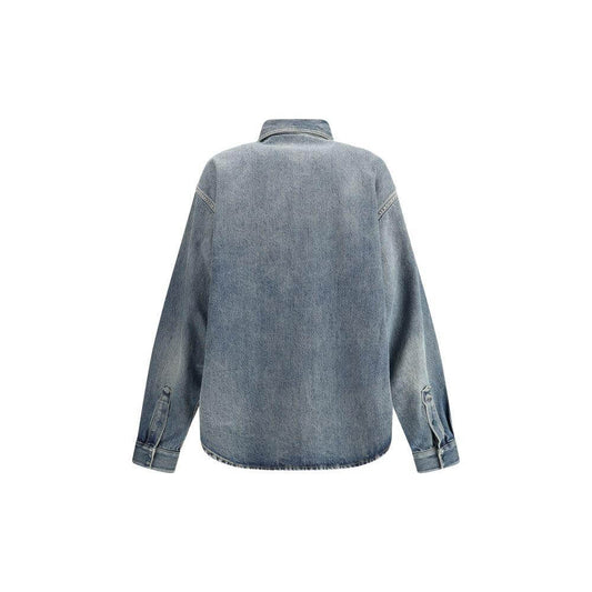 Back view of Balenciaga oversized shirt in denim-effect cotton with a classic collar and button cuffs.