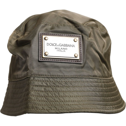 Dolce & Gabbana brown bucket hat with DG plaque, wide brim, made in Italy, 100% polyester with viscose lining.