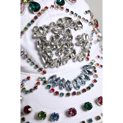 Dolce & Gabbana White Multicolor Crystal Embellish Baseball Cap