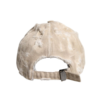 Dolce & Gabbana Beige Tattered Cotton 6 Panels Baseball Cap