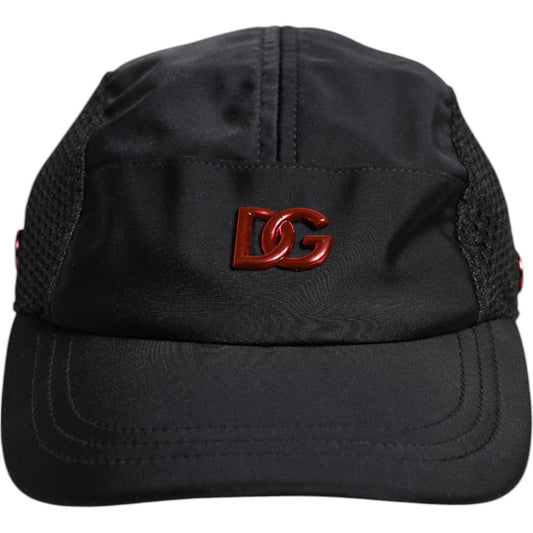 Dolce & Gabbana black nylon baseball cap with logo details, made in Italy. Stylish accessory for men.