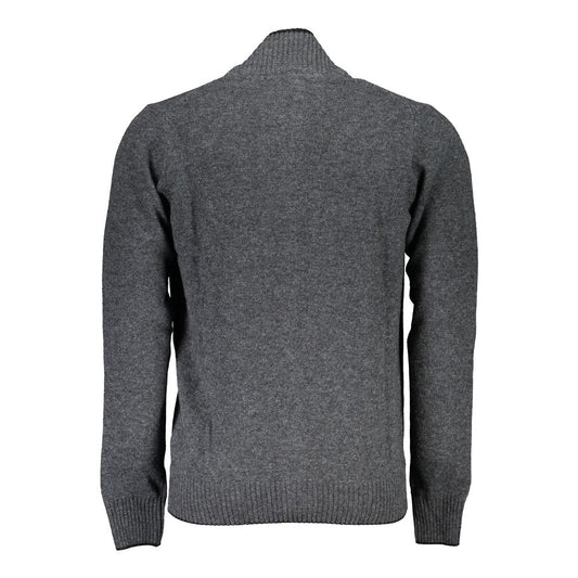Back view of North Sails gray polyamide men's cardigan with ribbed cuffs and eco-friendly fabric.