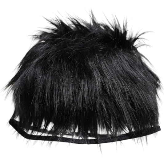 Dolce & Gabbana black faux fur bucket hat for women, Italian design with logo details, made from luxurious material.