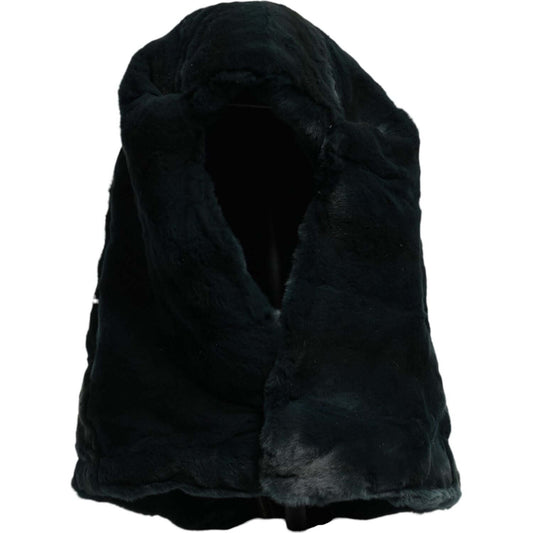 Dolce & Gabbana black weasel fur women's beanie hat with inner lining, featuring logo details, made in Italy.