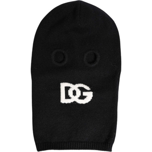 Dolce & Gabbana black cashmere knitted balaclava ski mask with logo detail, women's fashion accessory.