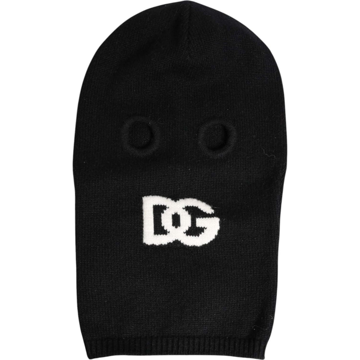 Dolce & Gabbana black cashmere knitted balaclava with logo, women's ski mask hat made in Italy.