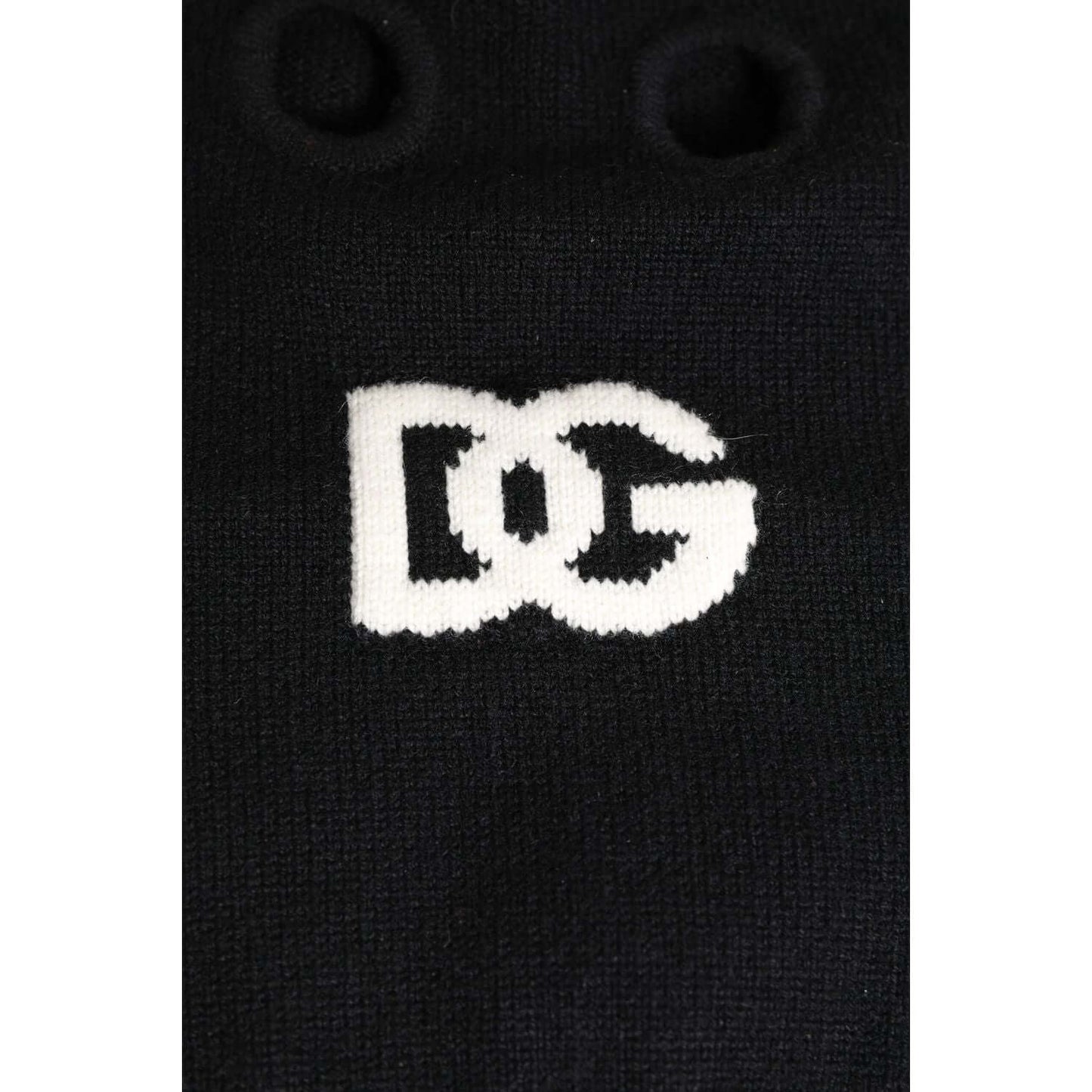 Dolce & Gabbana black cashmere ski mask with logo detail, women's knitted balaclava, luxury Italian fashion accessory.