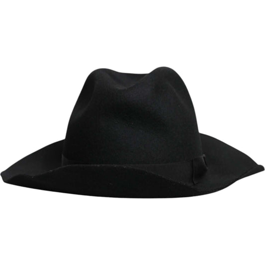 Dolce & Gabbana women's black wide brim trilby fedora hat, 100% authentic, made in Italy with logo details.