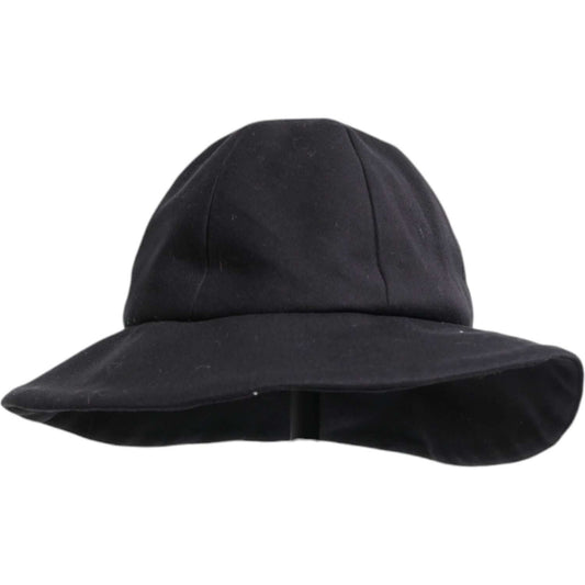 Dolce & Gabbana black cotton wide brim bucket hat, 98% cotton 2% silk, featuring logo details, made in Italy.