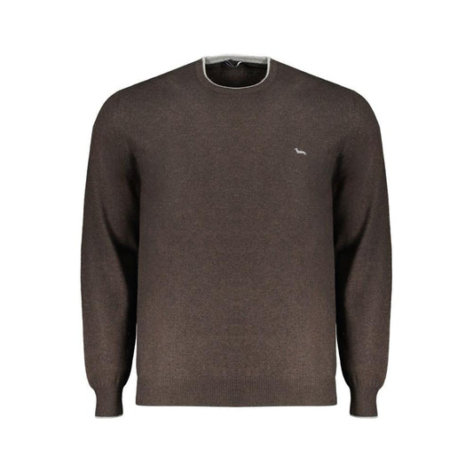Harmont & Blaine brown cashmere long-sleeved sweater, crew neck, contrast details, embroidery logo