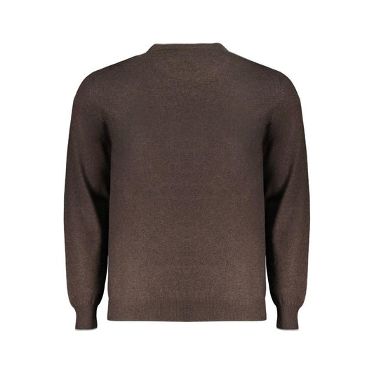 Back view of Harmont & Blaine Brown Cashmere Sweater, long-sleeved, crew neck jersey pullover with contrast details and logo embroidery.