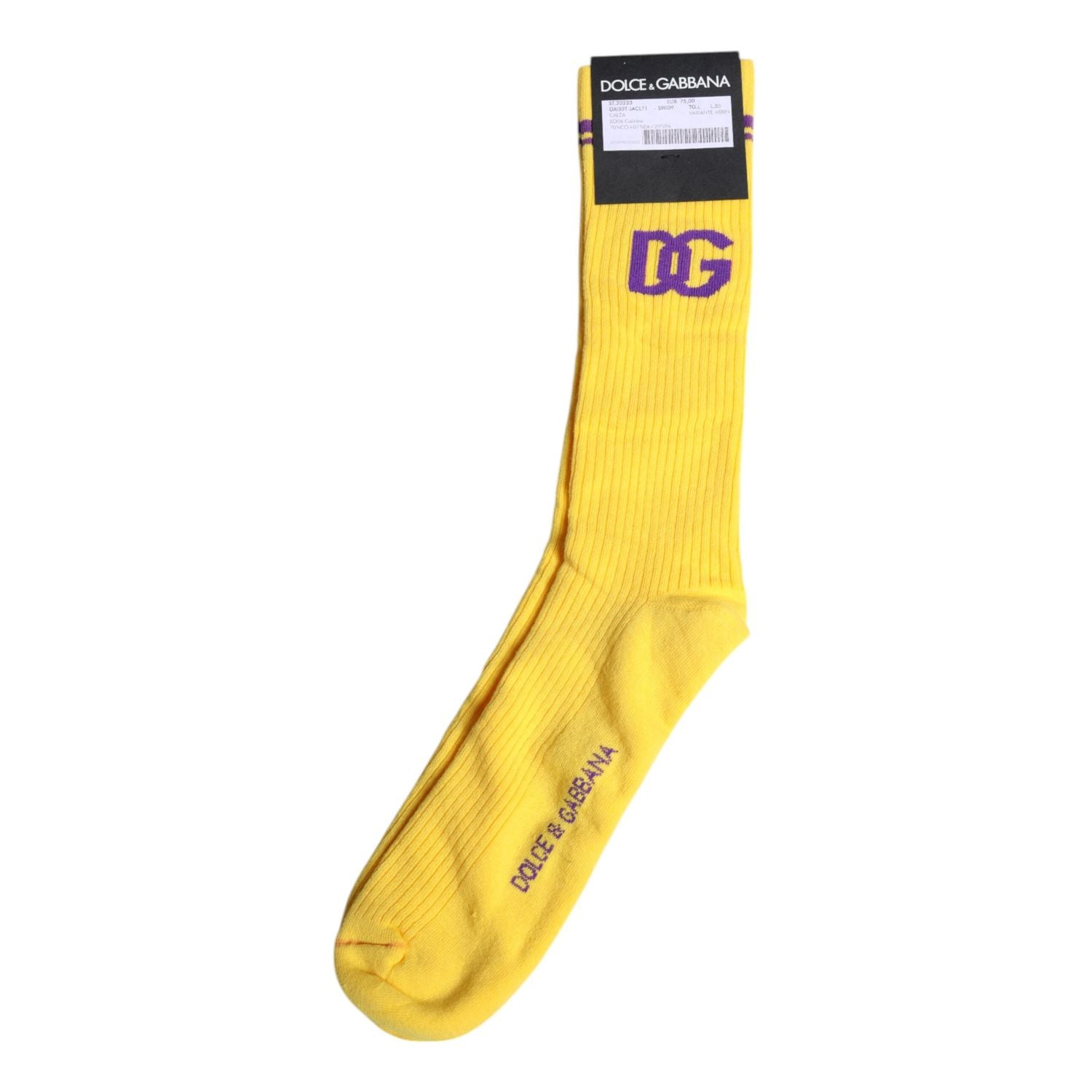 Dolce & Gabbana Yellow Cotton DG Logo Mid Calf Socks