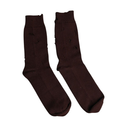 Dolce & Gabbana Brown Solid Cotton Stretch Mid Calf Socks