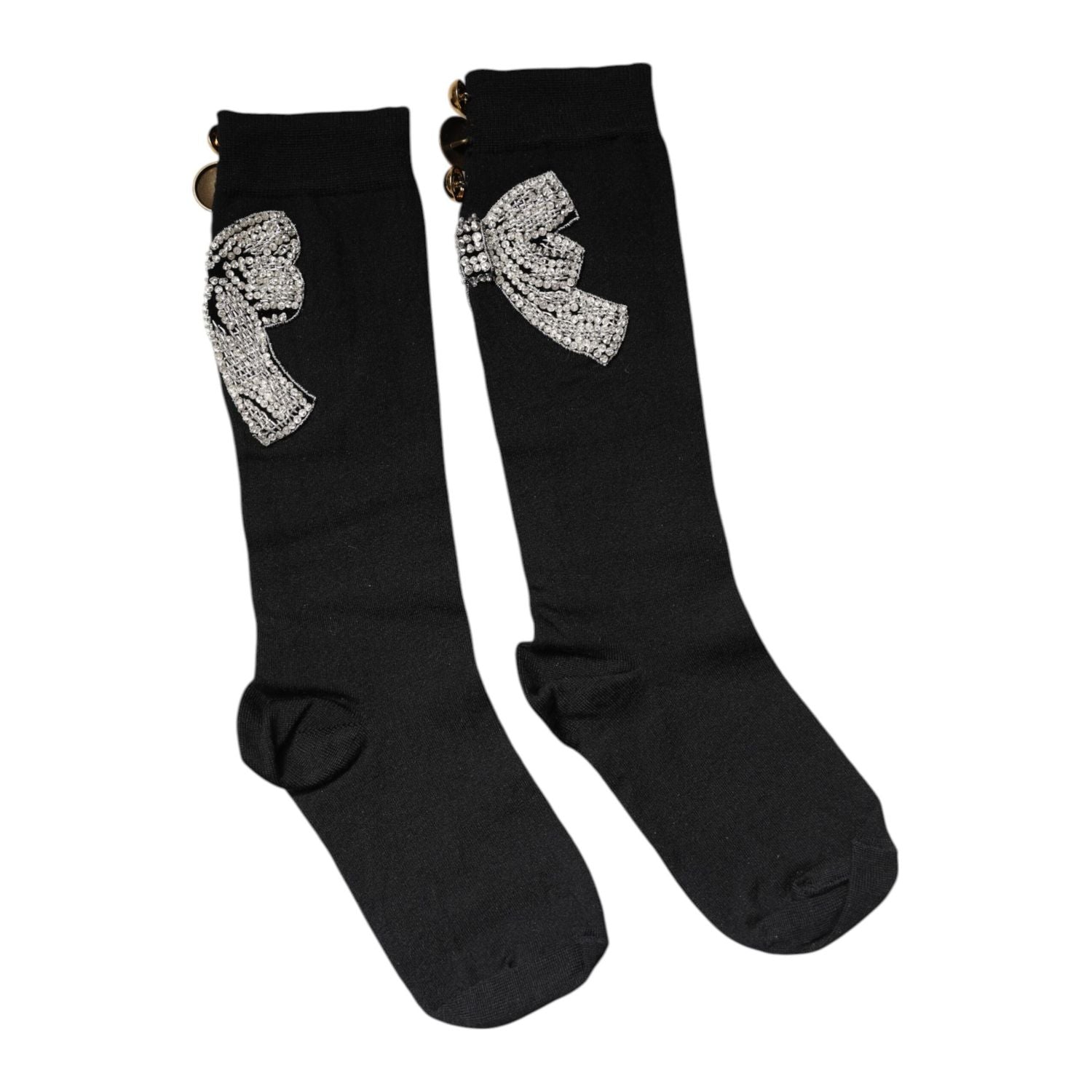 Dolce & Gabbana Black Knit Floral Crystal Embellishment Socks