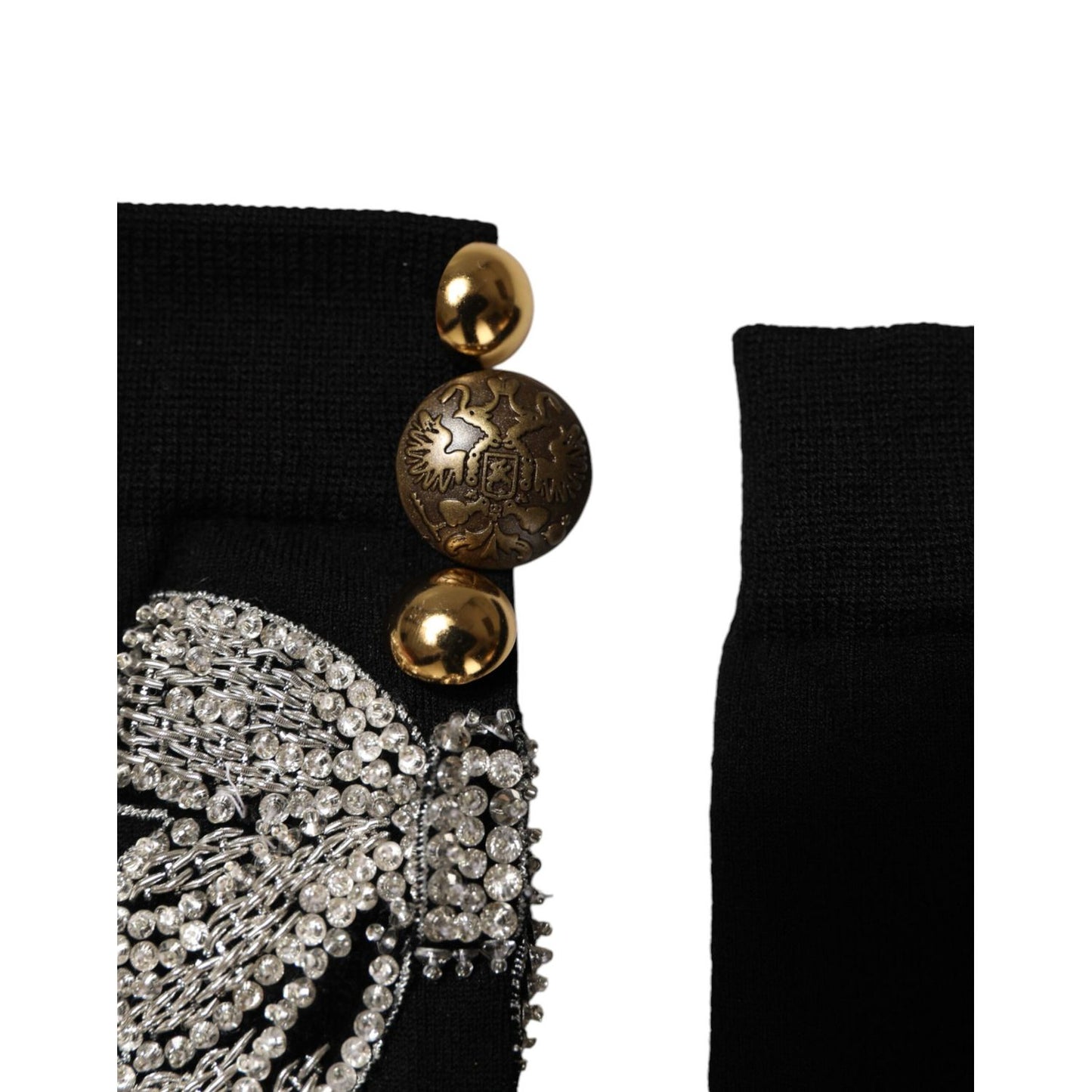 Dolce & Gabbana Black Knit Floral Crystal Embellishment Socks