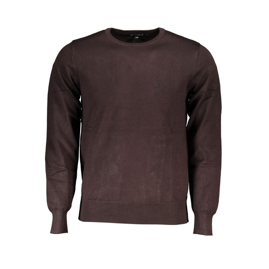 U.S. Grand Polo brown nylon sweater with long sleeves, crew neck, and logo embroidery. Stylish and comfortable knitwear.