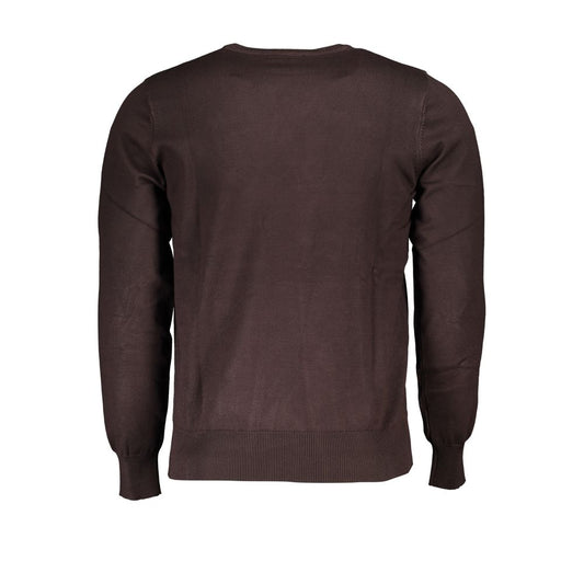 U.S. Grand Polo brown nylon sweater, long-sleeved crew neck with logo embroidery.