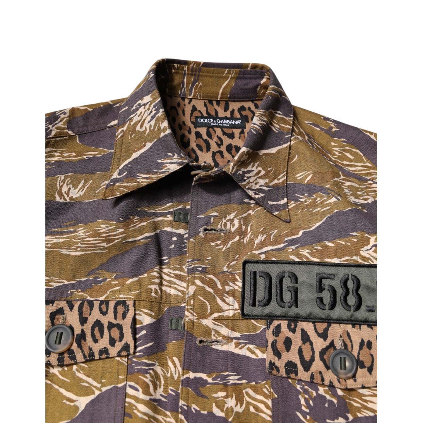 Dolce & Gabbana Brown Leopard Cotton Collared Coat Jacket