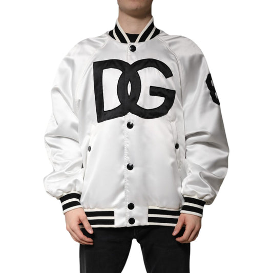 Dolce & Gabbana White DG Logo Polyester Jersey Bomber Jacket JKT4135-50
