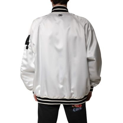 Dolce & Gabbana White DG Logo Polyester Jersey Bomber Jacket
