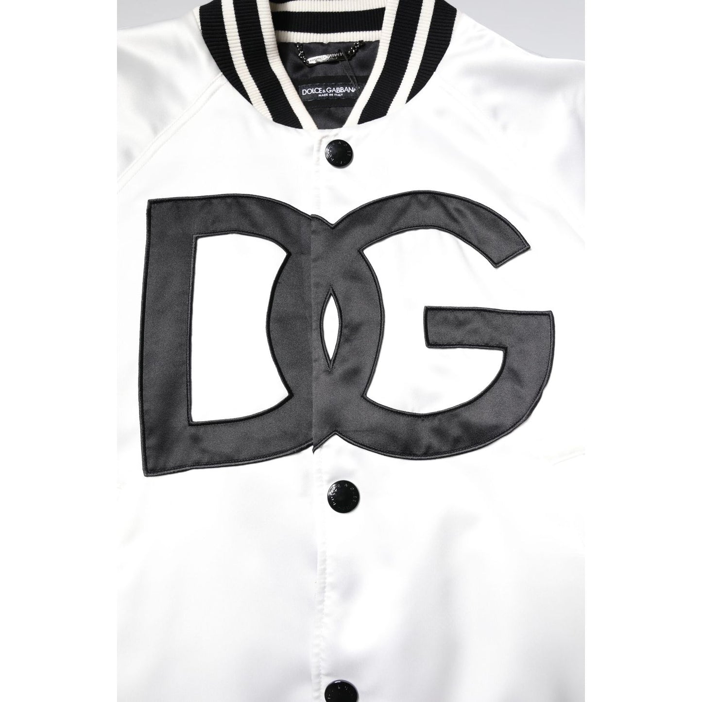 Dolce & Gabbana White DG Logo Polyester Jersey Bomber Jacket