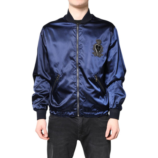 Dolce & Gabbana Blue Nylon DG Crown Full Zip Bomber Jacket JKT41597