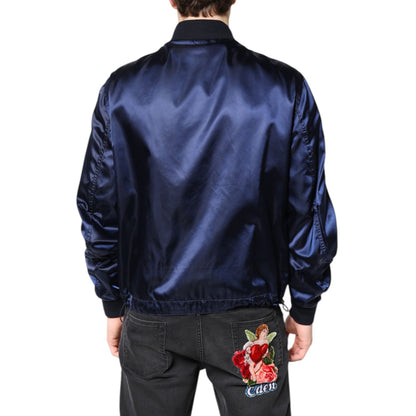 Dolce & Gabbana Blue Nylon DG Crown Full Zip Bomber Jacket