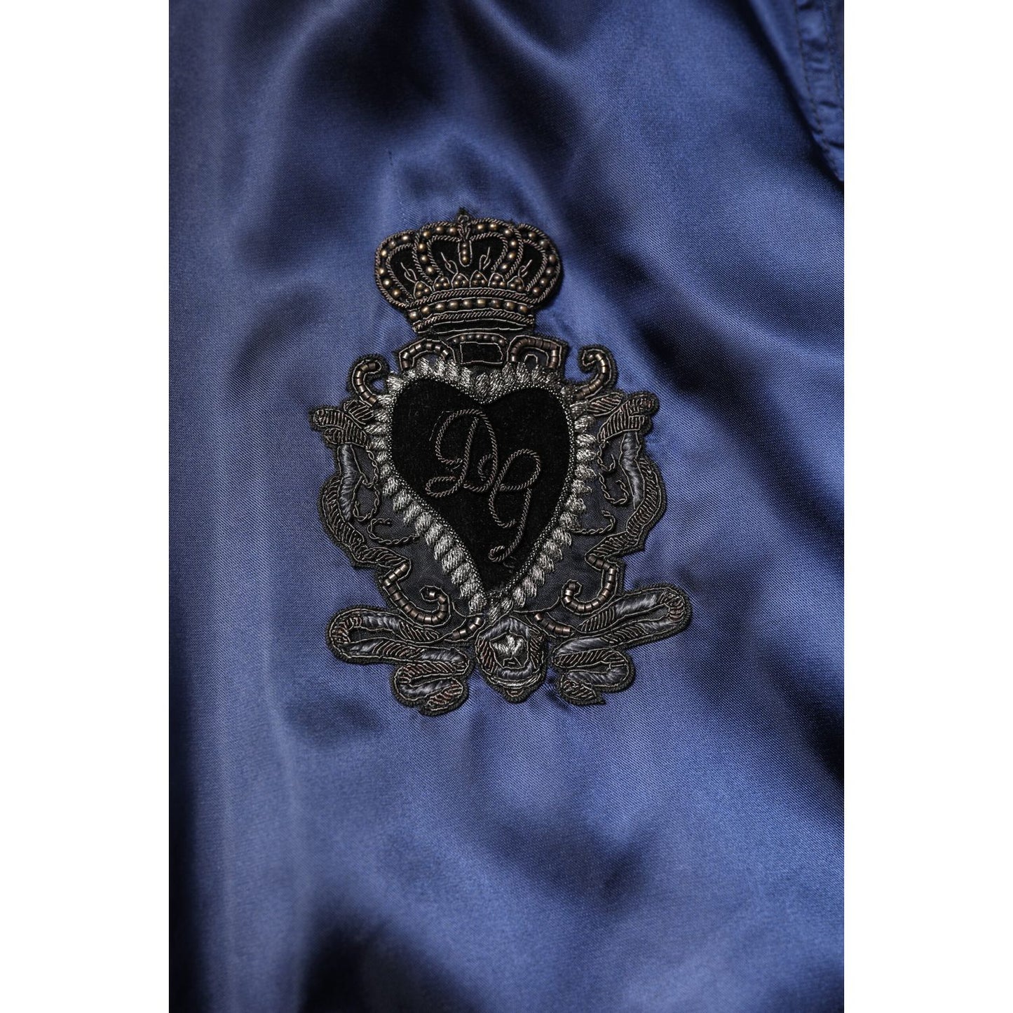 Dolce & Gabbana Blue Nylon DG Crown Full Zip Bomber Jacket