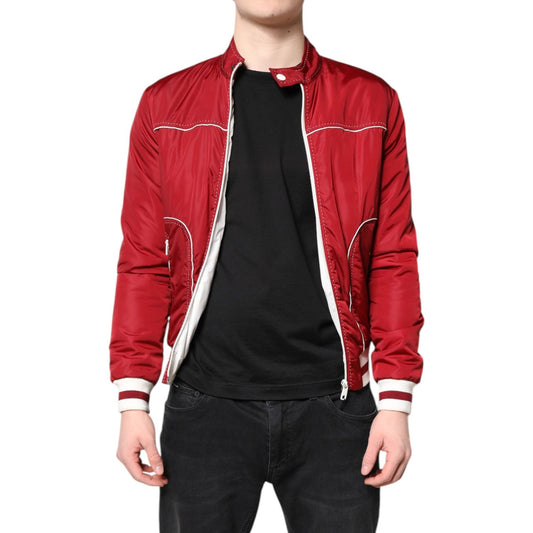 Dolce & Gabbana Red White Nylon Full Zip Men Bomber Jacket JKT4139-44