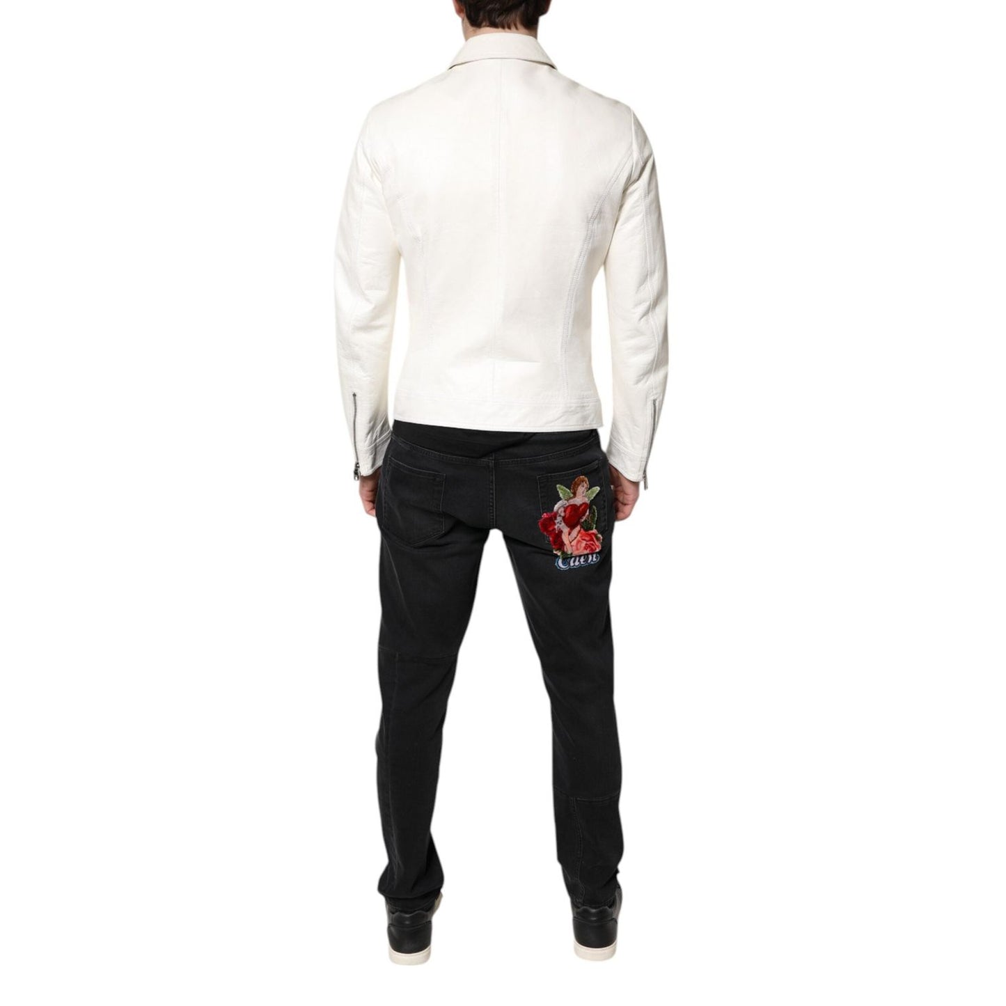 Dolce & Gabbana White Collared Full Zip Biker Coat Jacket JKT4160-48