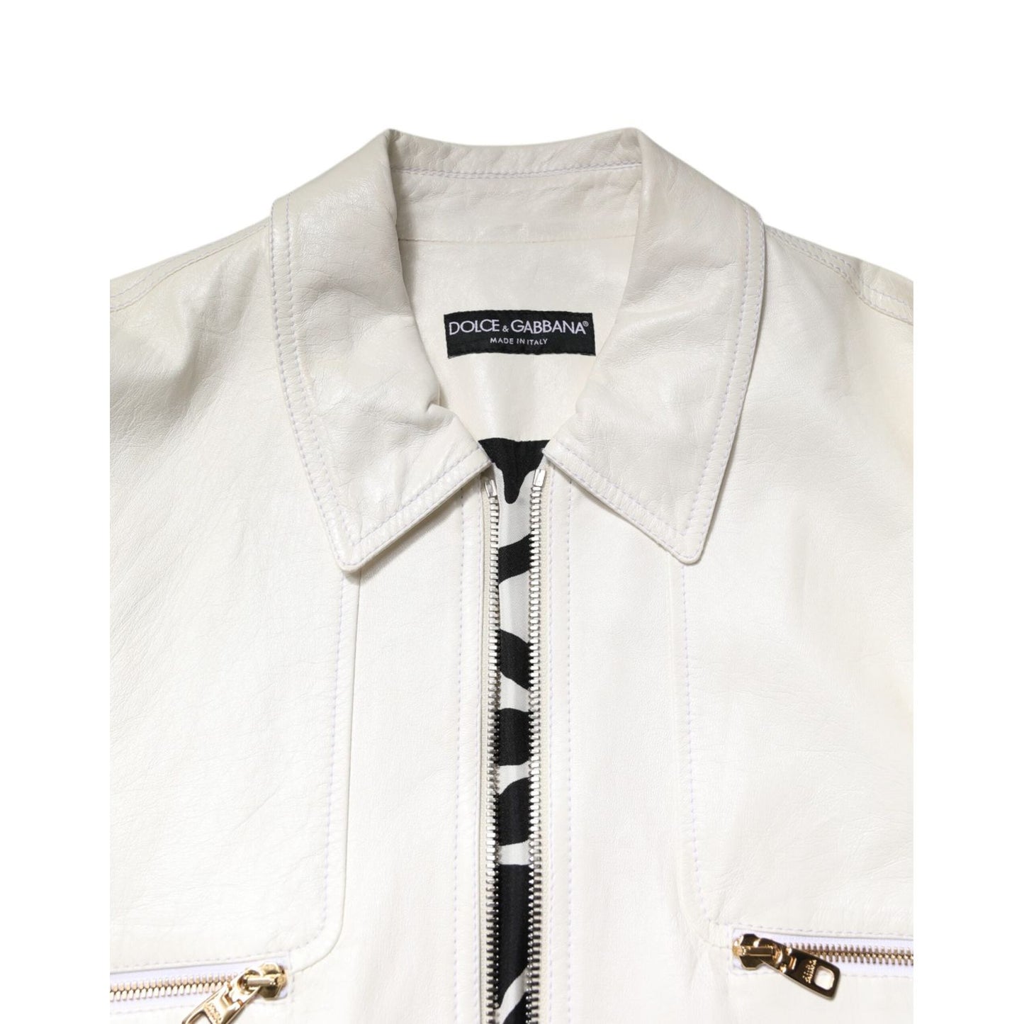 Dolce & Gabbana White Collared Full Zip Biker Coat Jacket JKT4160-48