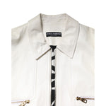 Dolce & Gabbana White Collared Full Zip Biker Coat Jacket JKT4160-48
