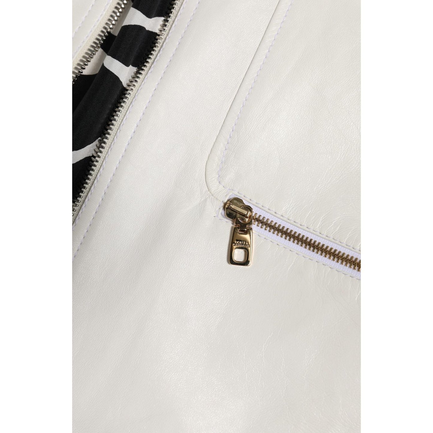 Dolce & Gabbana White Collared Full Zip Biker Coat Jacket JKT4160-48