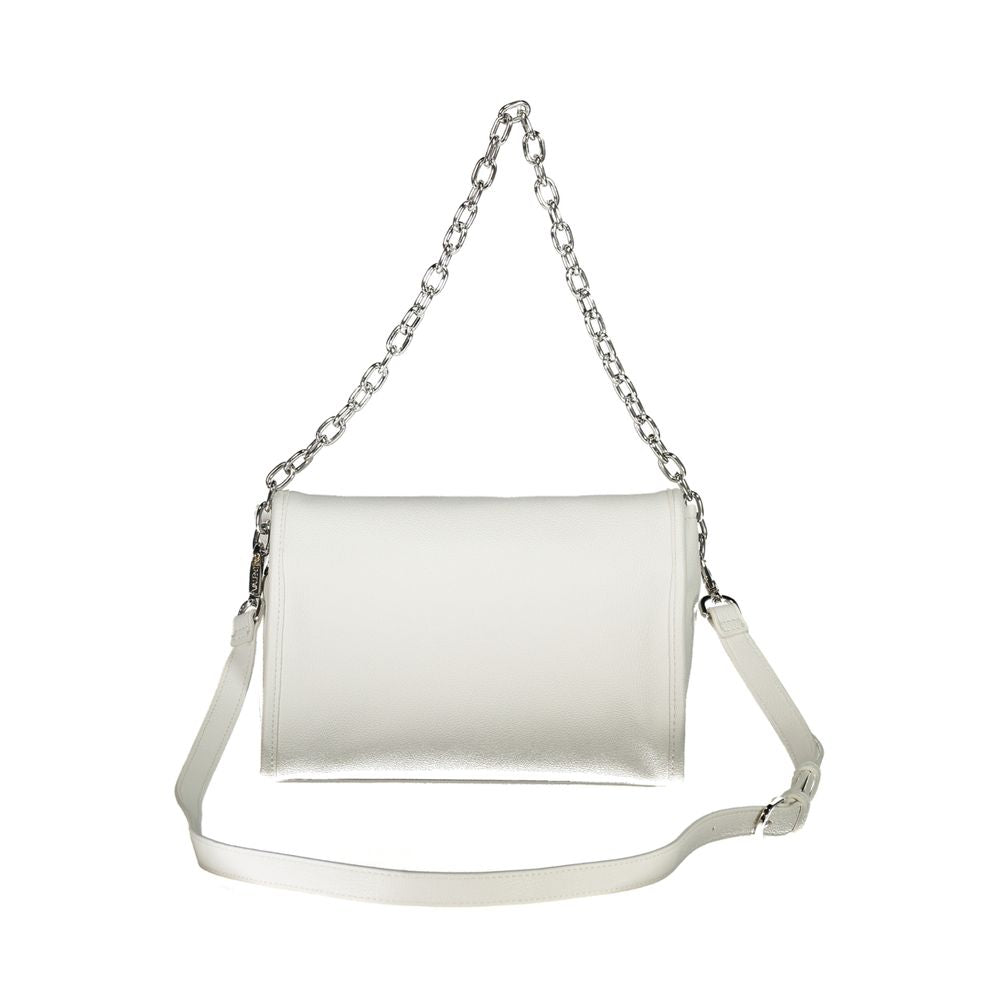 Mario Valentino White Polyethylene Handbag with chain shoulder handle and adjustable straps.
