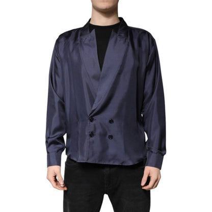 Dolce & Gabbana Dark Blue Silk Double Breasted Shirt