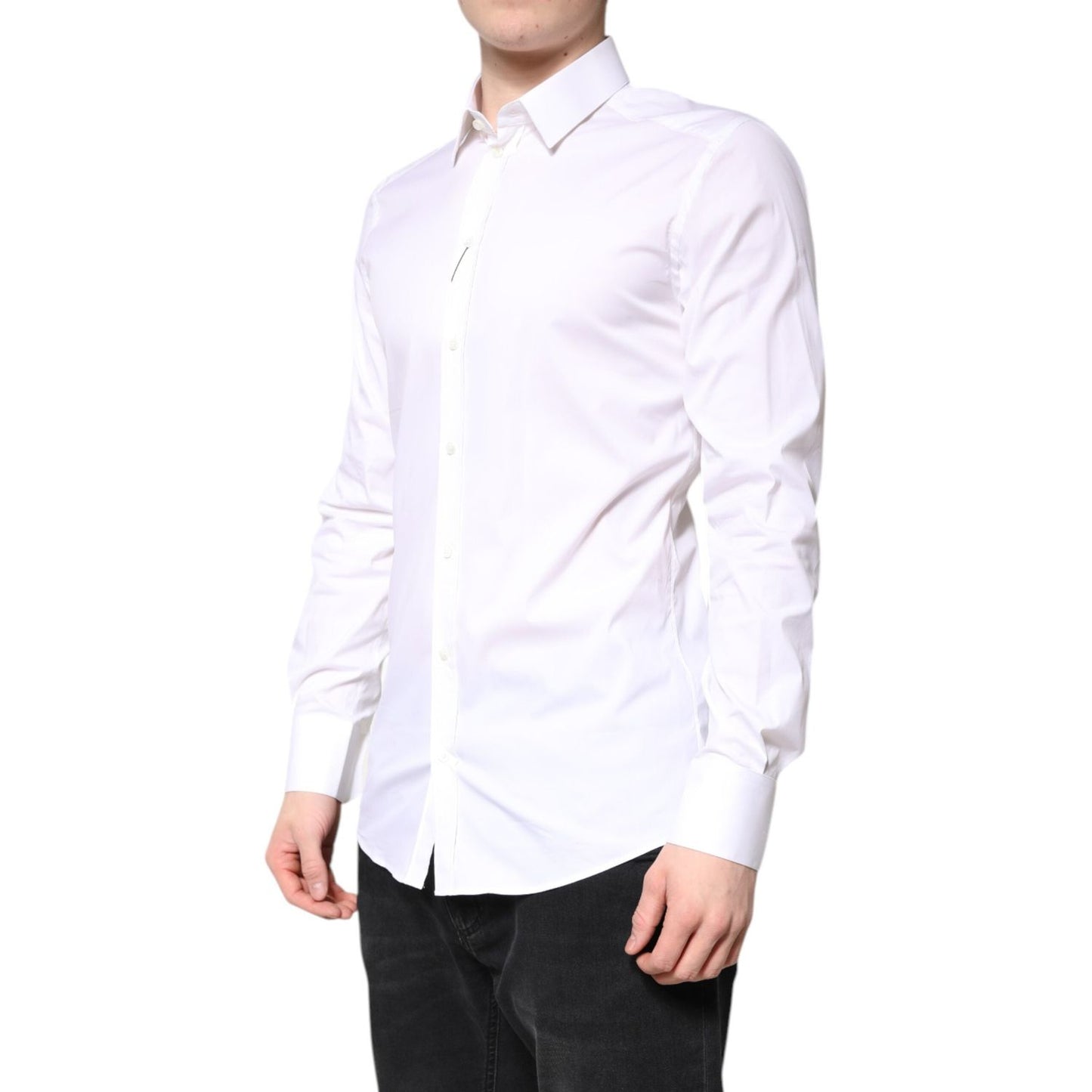 Dolce & Gabbana White Cotton GOLD Dress Formal Collared Shirt TSH86356-39