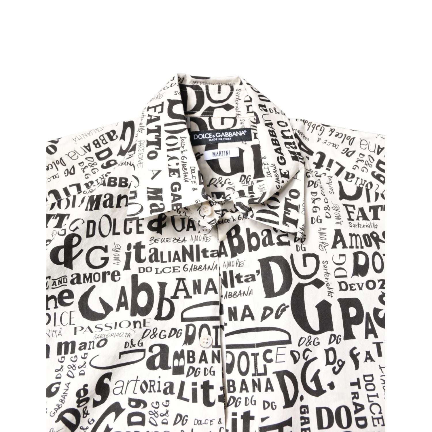 Dolce & Gabbana White Black Logo MARTINI Men Casual Shirt