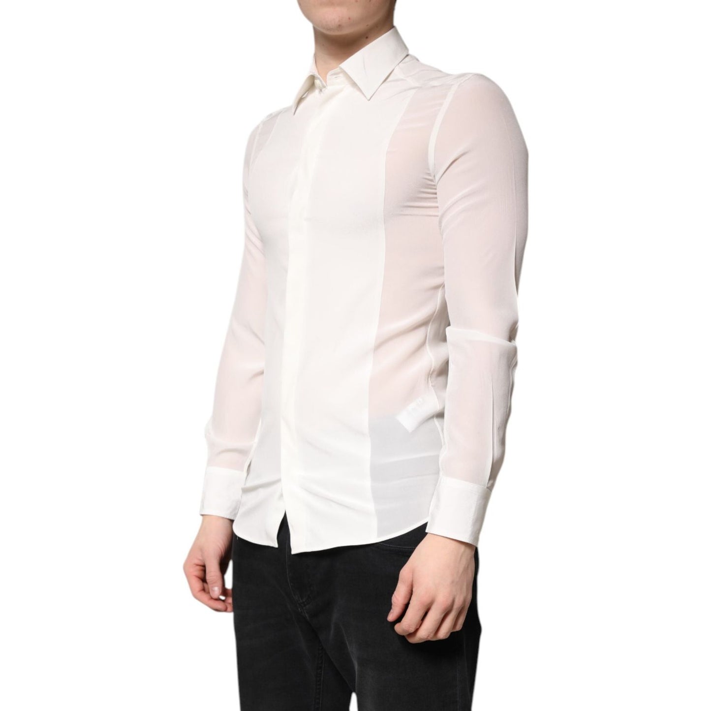 Dolce & Gabbana White Silk GOLD Dress Formal Collared Shirt TSH878640-38
