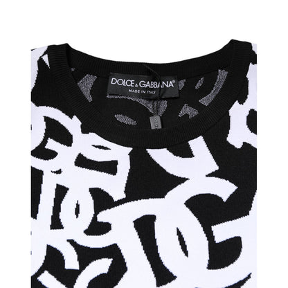 Dolce & Gabbana Black White Logo Print Women Pullover Sweater