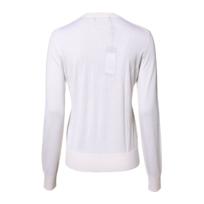 Dolce & Gabbana White Cashmere Crew Neck Top Cardigan Sweater
