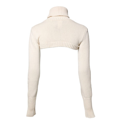 Dolce & Gabbana Ivory Cashmere Turtleneck Cropped Top Sweater