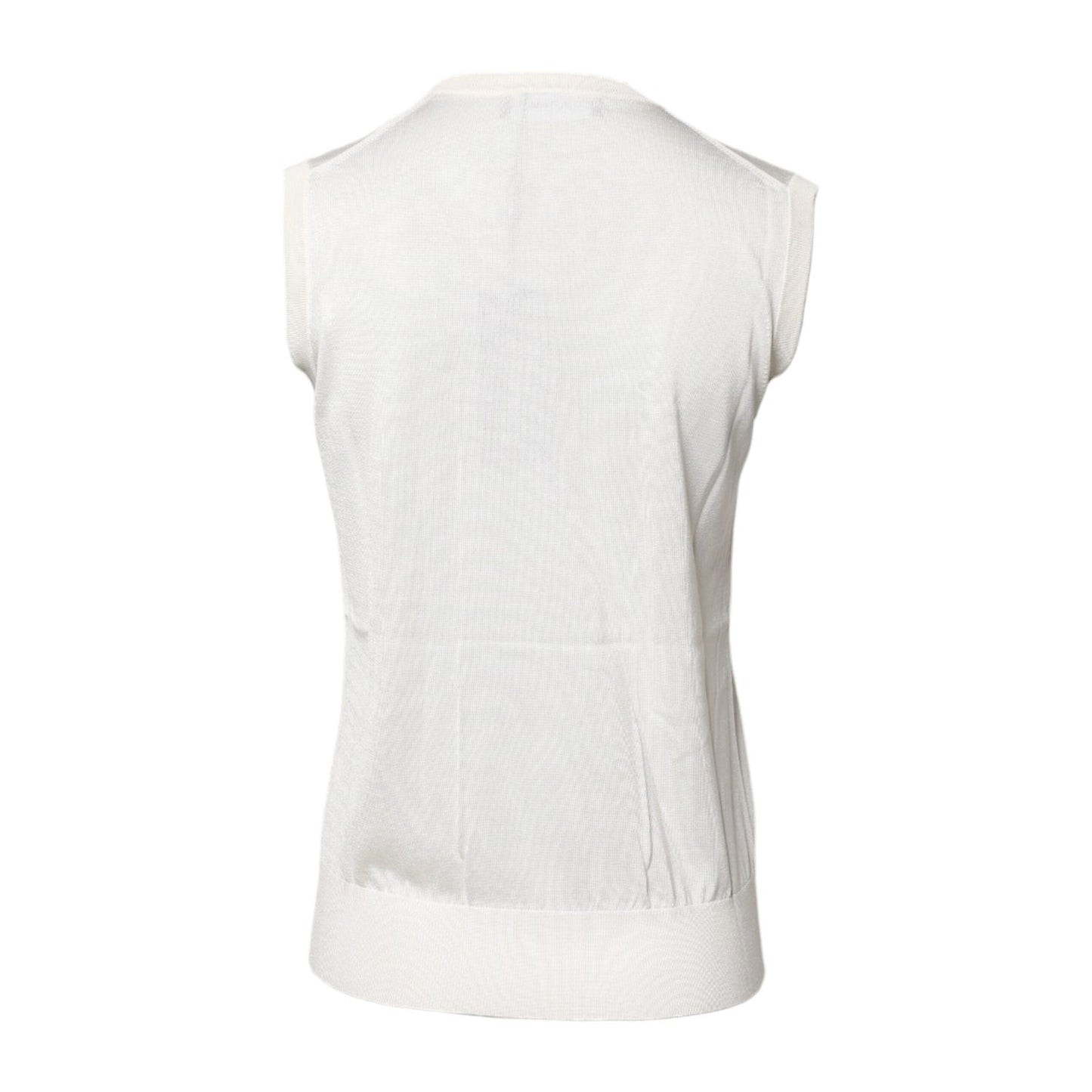 Dolce & Gabbana White Silk Round Neck Sleeveless Tank Top