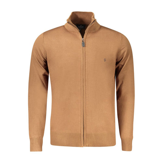 Coveri Moving Brown Viscose Men's Cardigan with Zipper Closure and Embroidery, 80% Viscose, Long Sleeve