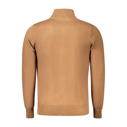 Coveri Moving brown viscose men's cardigan with zipper closure, showcasing the back view.