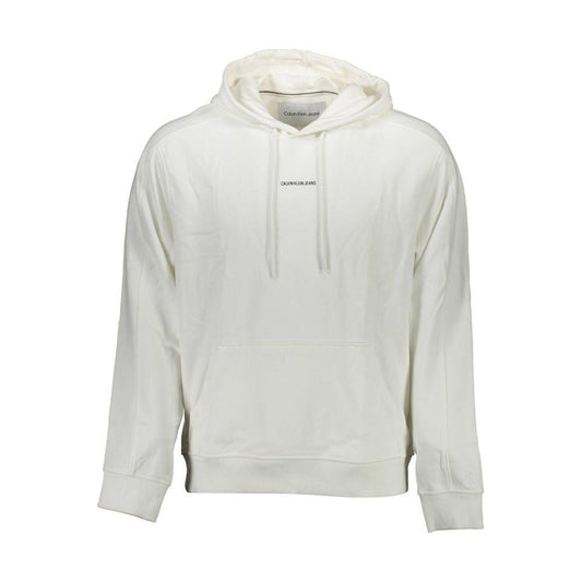 Calvin Klein white cotton hooded men's sweatshirt with long sleeves and logo, featuring central pocket and stylish design.